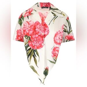 Dolce & Gabbana Carnation-print Poplin Shirt With Knot Detail- NEW WITH TAGS
